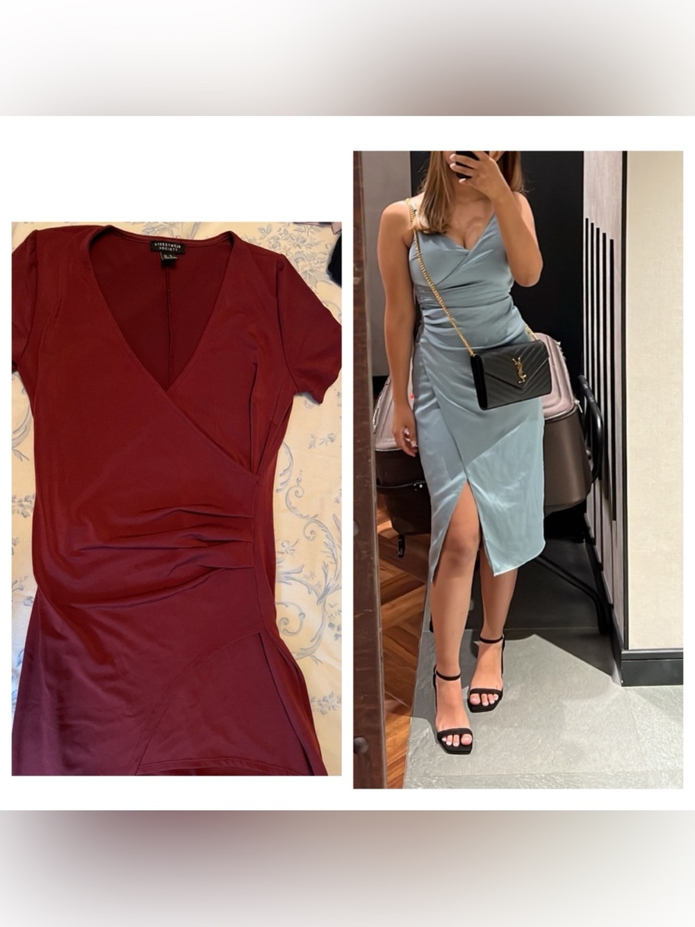 Abercrombie satin blue midi dress & maroon midi dress